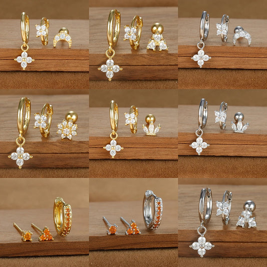 3PCS Helix Ear Piercing Earring Set for Women Zircon Stainless Steel