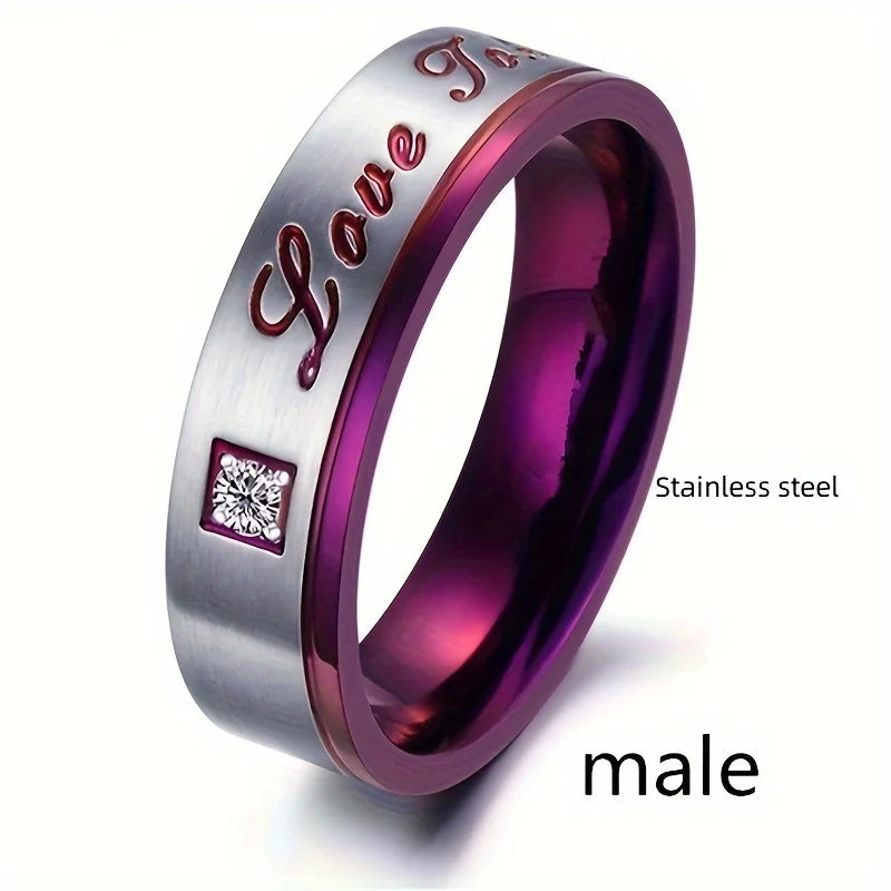 Luxury Rings Inlaid with Purple Couple Stainless Steel Engagement Ring
