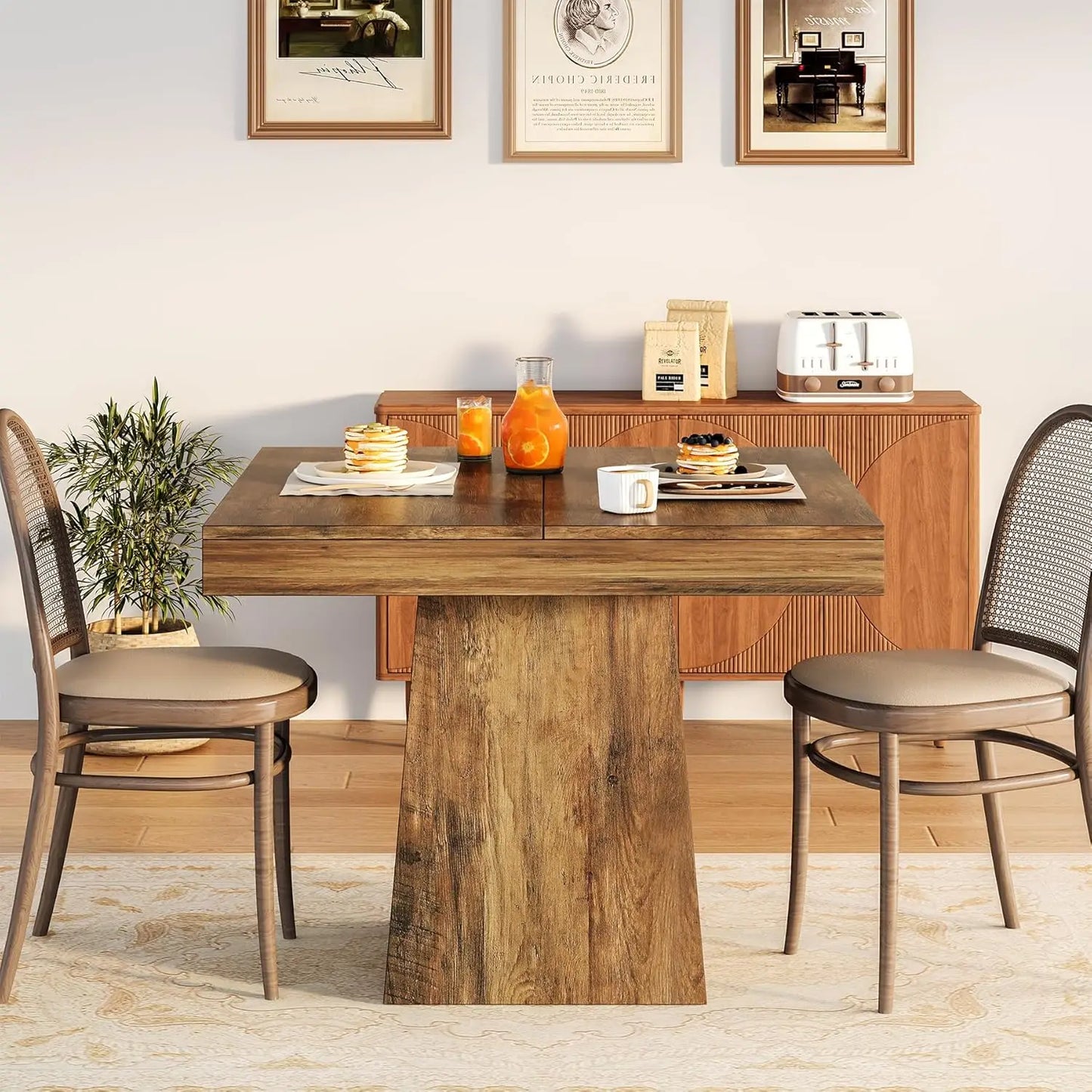 Square Dining Table with Sturdy Pedestal Base,