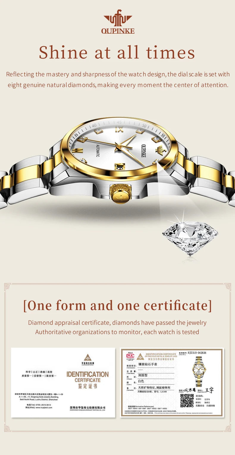 Original  Swiss Automatic Mechanical Watch  Real Diamond Sapphire