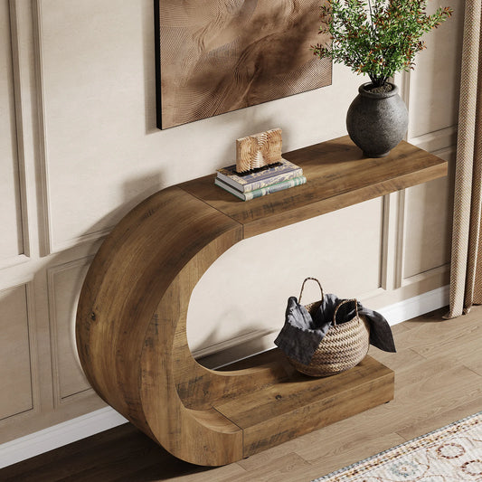 Wood C-Shaped Hallway Entry Accent Table