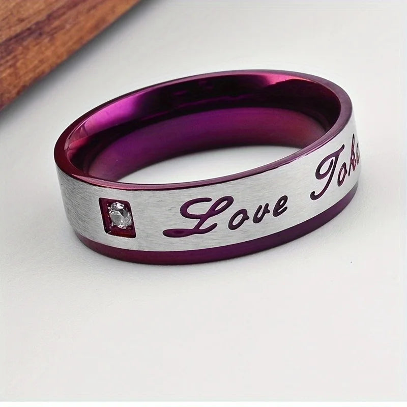 Luxury Rings Inlaid with Purple Couple Stainless Steel Engagement Ring