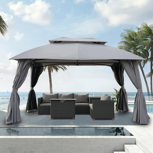 10x13 FT Gazebo Double Soft Top Canopy Anti-UV