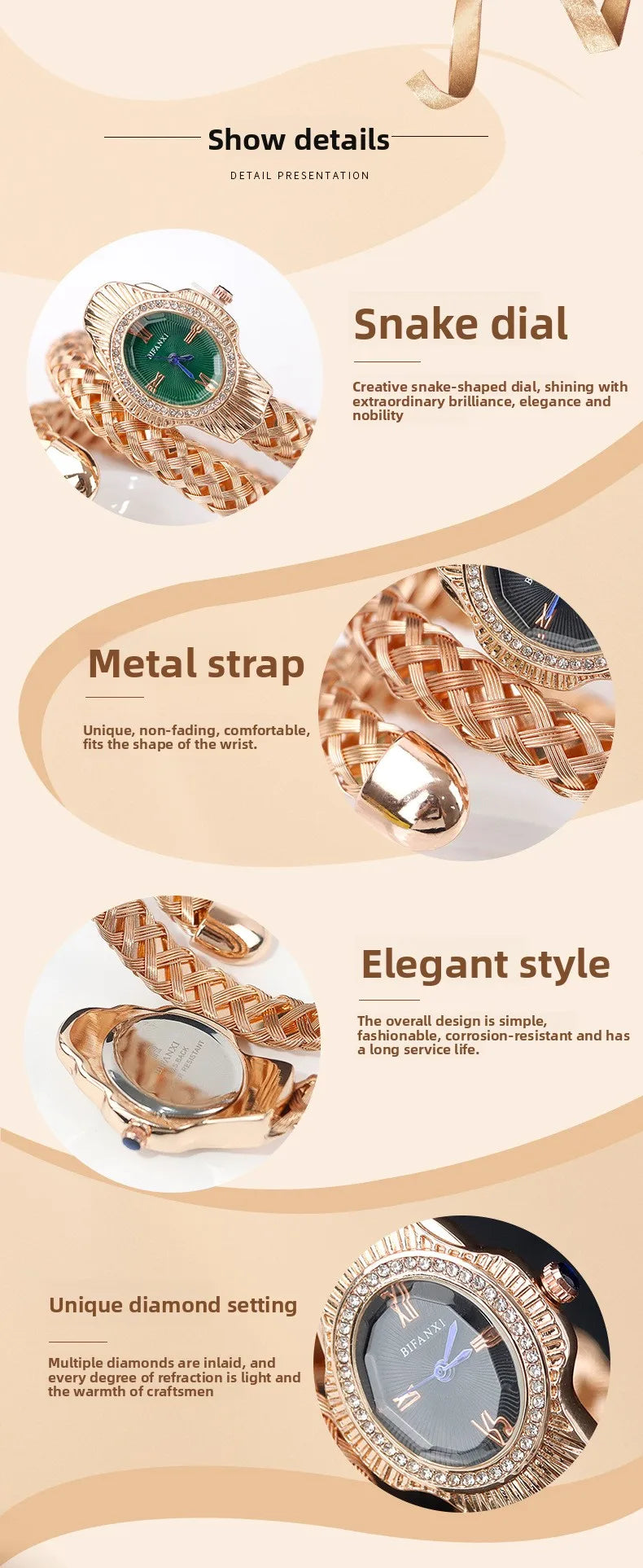 Fashion Diamond Snake Shape Wristwatch