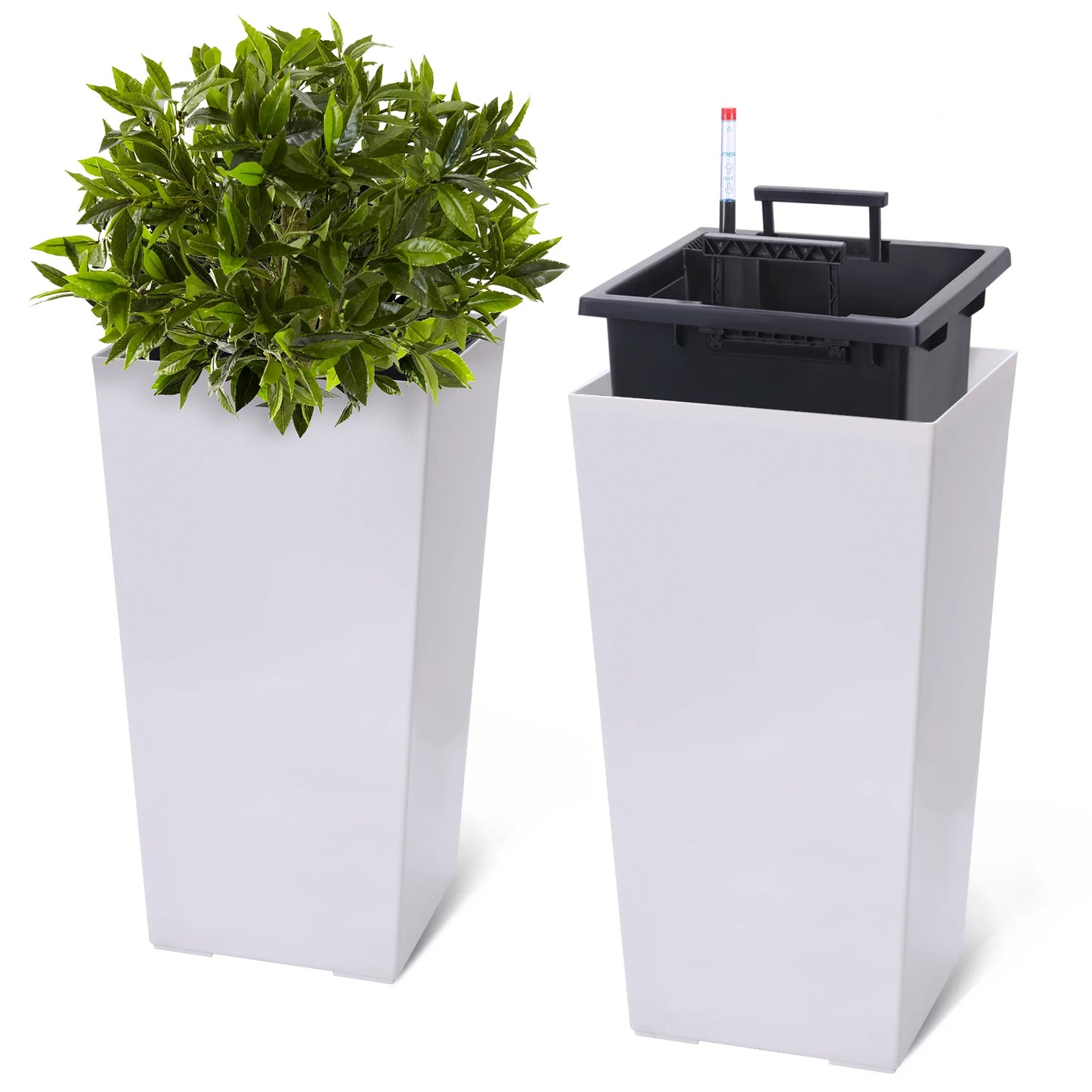 Black Taper Planter with Shelf Insert