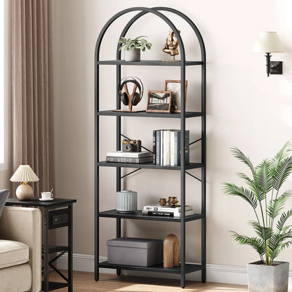 5-Tier Arched Bookshelf, Wooden Storage Shelving Units