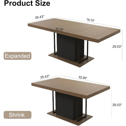 Extendable Dining Room Wooden Table for 6 8 10, 78.74"