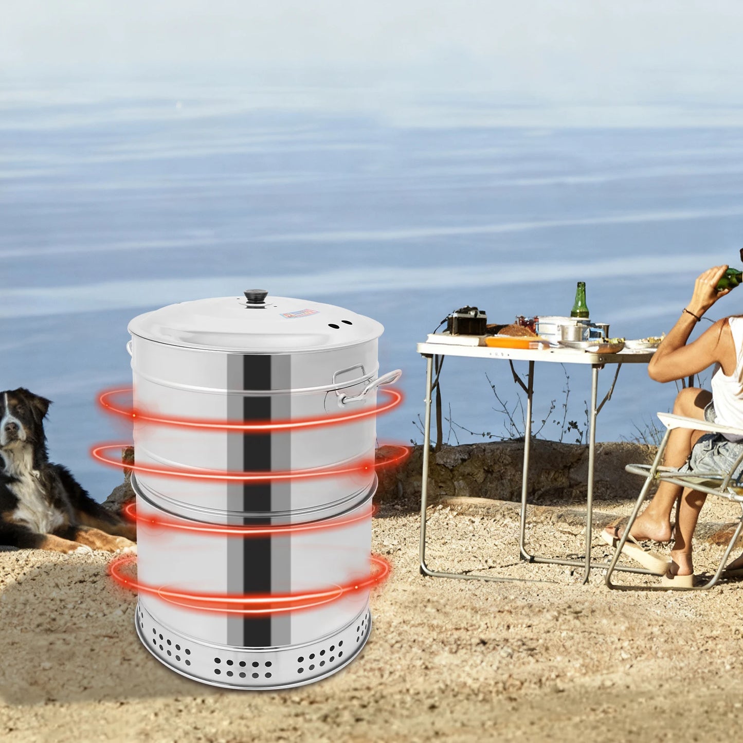 Stainless Steel BBQ Grill Barrel Portable Charcoal Grills 360°