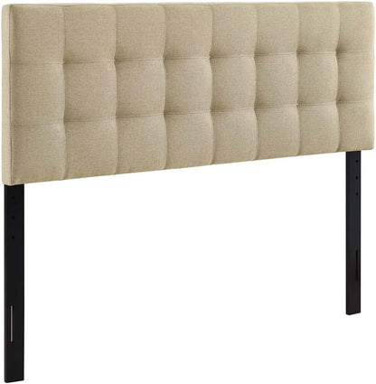 Linen Fabric Upholstered Full Headboard in Beige - Tufted Design for Bedroom Decor