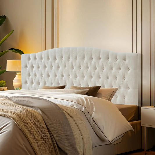 Upholstered Linen  Headboard King/Cal  With High-Density Foam, In Ivory