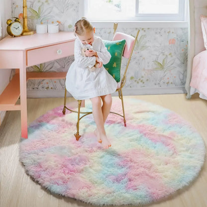 Super Soft Plush Round Rug Fluffy White  Pile Carpet