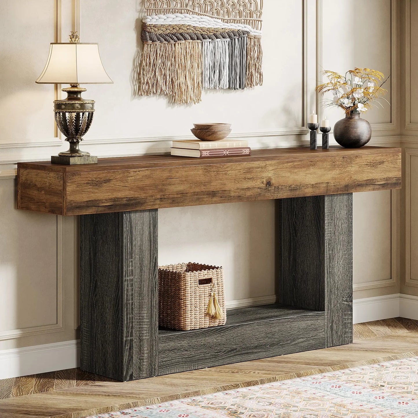 63" Console Table, 2-Tier Entryway Table