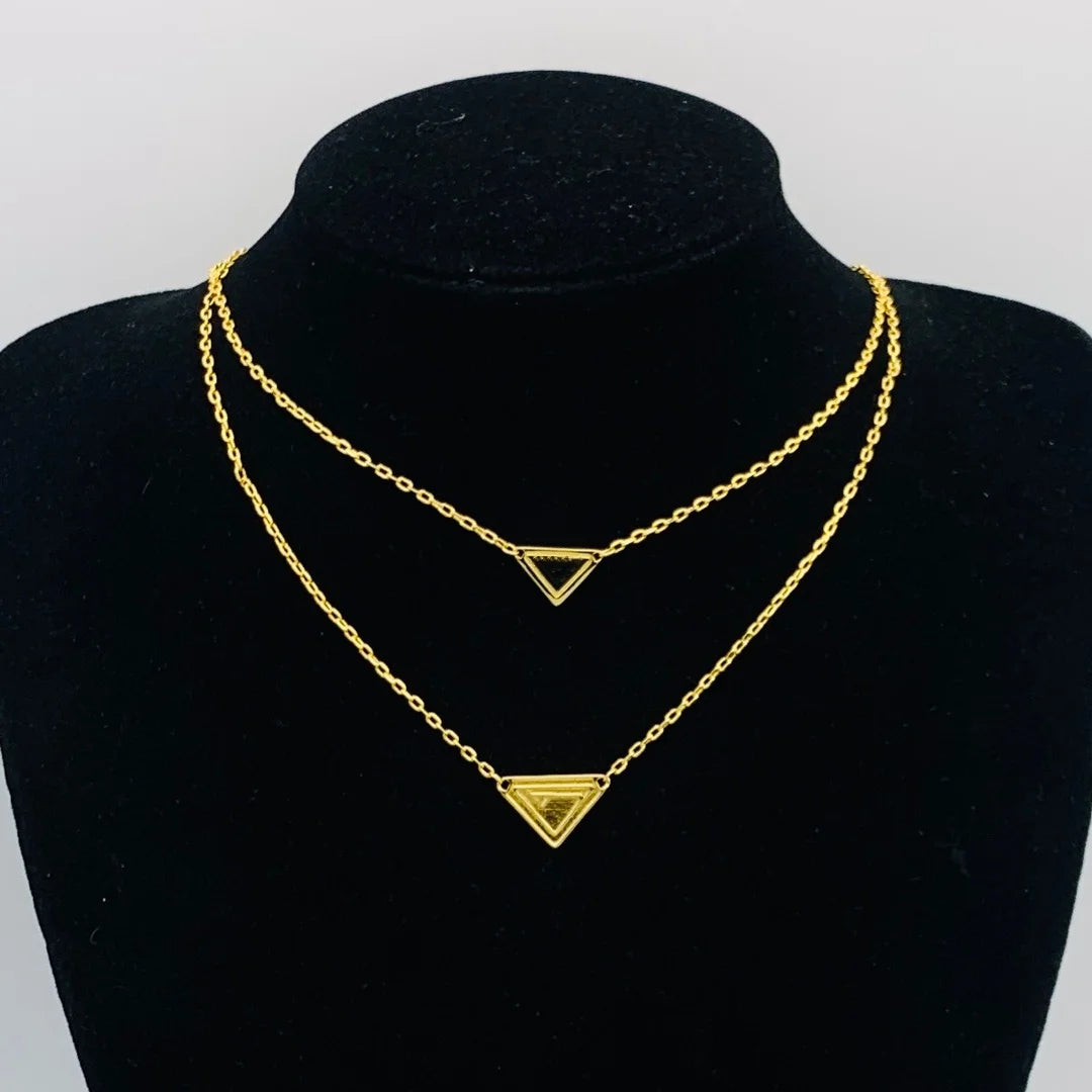 Rhinestone Triangle Pendant with Tassel Silver Tone