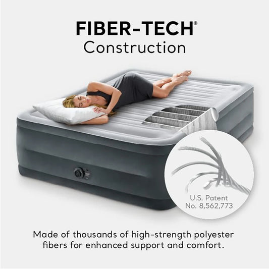 22in Queen High-Rise Inflatable Air Mattress With Built-in Pump