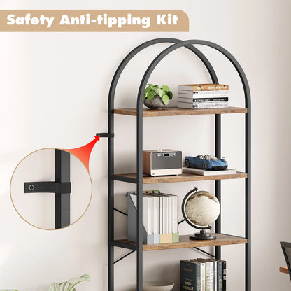 5-Tier Arched Bookshelf, Wooden Storage Shelving Units