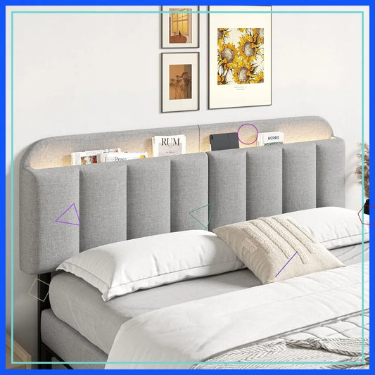 Adjustable Headboard with Storage for King/Cal King Beds, , Light Grey Fabric
