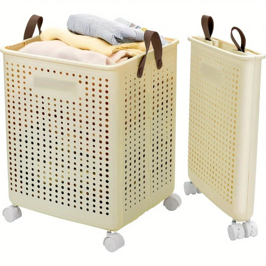 66.5L Foldable Laundry Basket with Wheels -